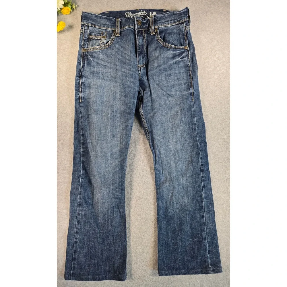Wrangler Retro Slim Boot Jeans Mens 30x27 Blue Denim Western Casual Cowboy